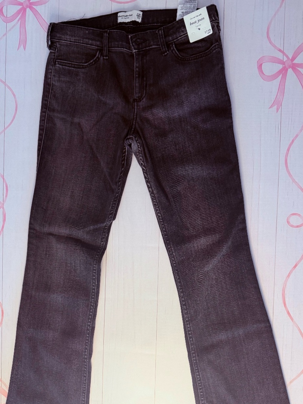 NWT Abercrombie, kids black low rise boot jeans size 17/18 regular